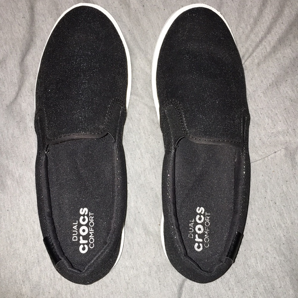CROCS Duel Comfort Black Sparkly Slip ons Size 7